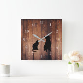 Kat en hondsilhouettes, taaihout vierkante klok (Huis)