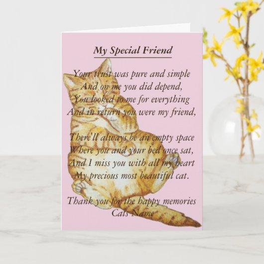 Kat en huisdier sympathie originele gedichtenkaart kaart (Gele Bloem)