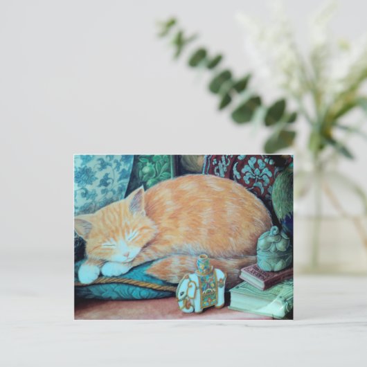 Kat- en Indiase ellephant-design Briefkaart (Staand voorkant)