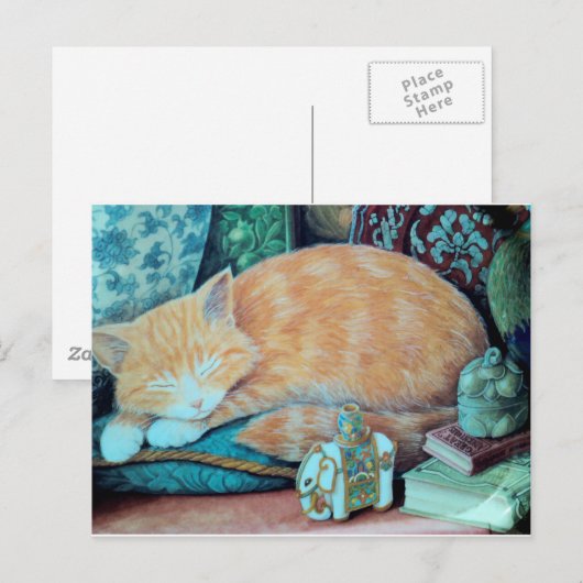 Kat- en Indiase ellephant-design Briefkaart (Voorkant / Achterkant)