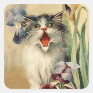 “Kat en irissen” door Maurice Boulanger Vierkante Sticker