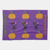 Kat en Jack-O-Lantern keukenhanddoek (Horizontaal)