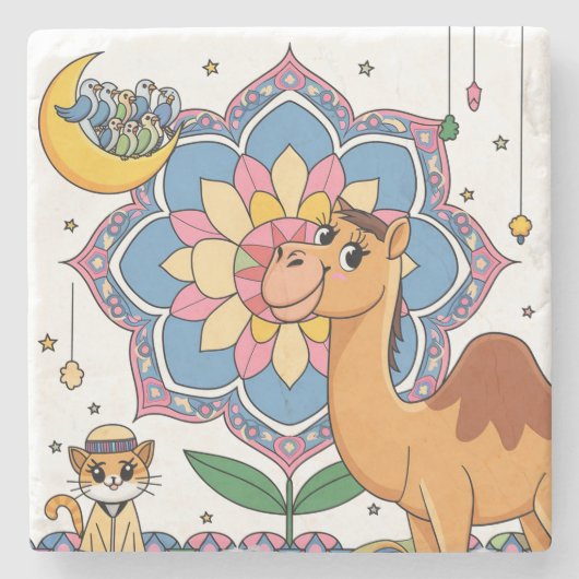 Kat en kameel stenen onderzetter (Voorkant)