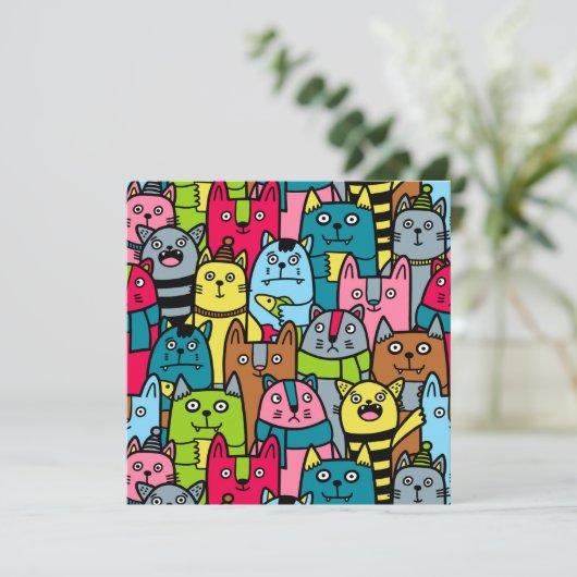 Kat en katjes kaart (Staand voorkant)