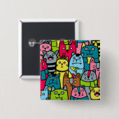 Kat en katjes vierkante button 5,1 cm (Voorkant /achterkant)