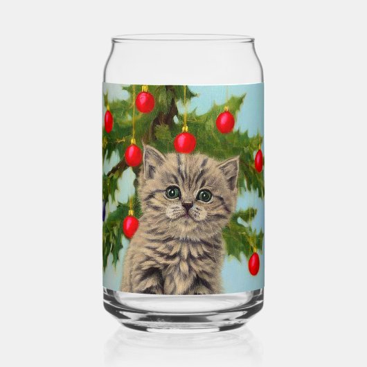 kat en kerstboom blikvorm glas (Voorkant)