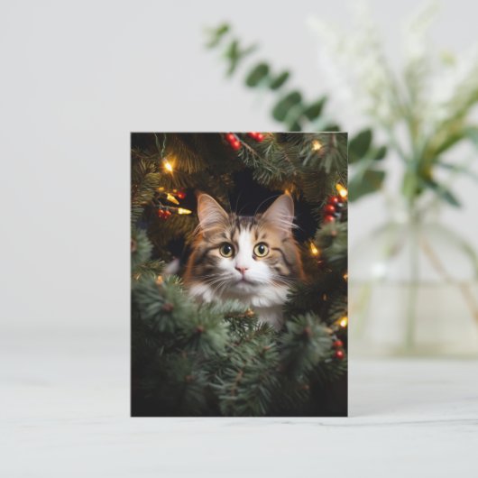 Kat en Kerstboom Briefkaart (Staand voorkant)