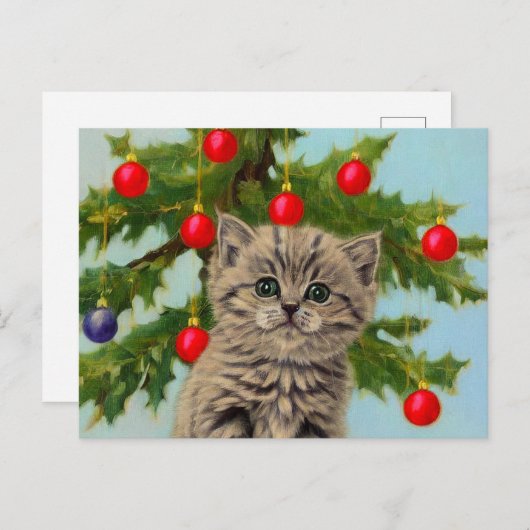  kat en kerstboom briefkaart (Voorkant / Achterkant)