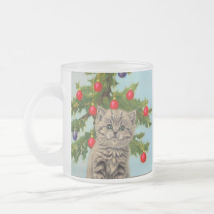 kat en kerstboom matglas koffiemok