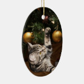 Kat en kerstboom met tabby keramisch ornament (Rechts)