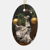 Kat en kerstboom met tabby keramisch ornament (Links)