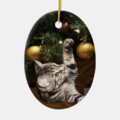 Kat en kerstboom met tabby keramisch ornament (Voorkant)