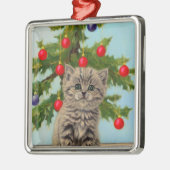 kat en kerstboom metalen ornament (Links)