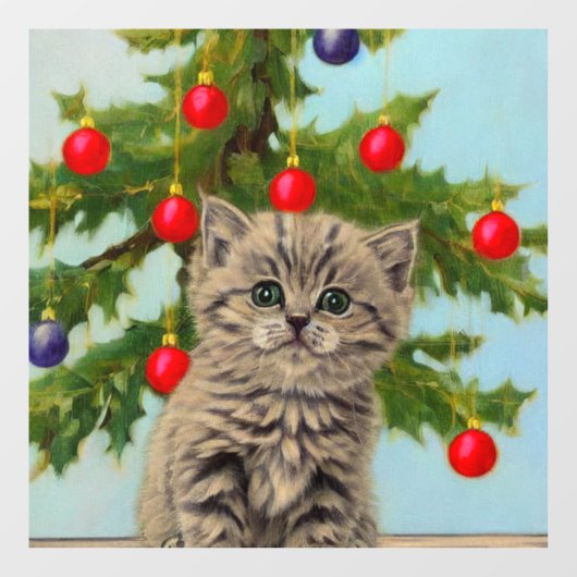 kat en kerstboom raamsticker (Vel)