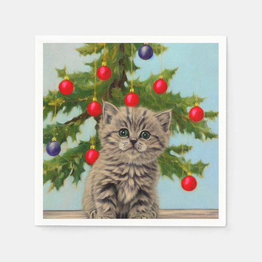 kat en kerstboom servet (Voorkant)