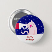Kat en kerstman in de sneeuw ronde button 5,7 cm (Voorkant /achterkant)