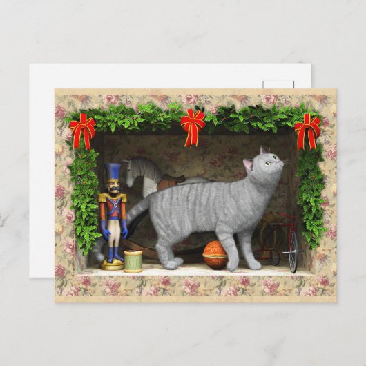 Kat en kerstmis briefkaart (Voorkant / Achterkant)