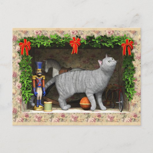 Kat en kerstmis briefkaart (Voorkant)