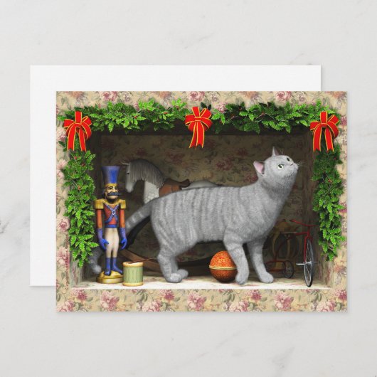 Kat en kerstmis feestdagenkaart (Voorkant / Achterkant)