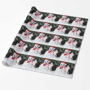 Kat en Kerstmis in Santa Snowman Cadeaupapier