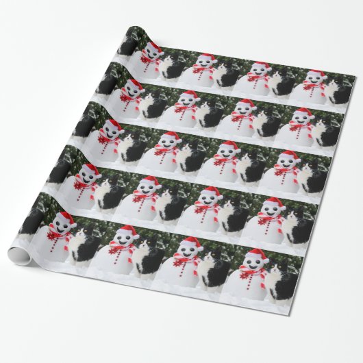 Kat en Kerstmis in Santa Snowman Cadeaupapier (Uitgerold)