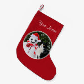 Kat en Kerstmis van Santa Snowman Personaliseer ma Kleine Kerstsok (Voorkant (Hangend))
