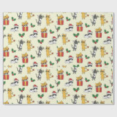 Kat en kerstpatronen cadeaupapier (Vlak)
