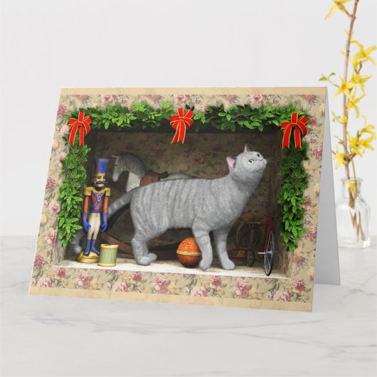 Kat en kerstspullen kaart (Gele Bloem)