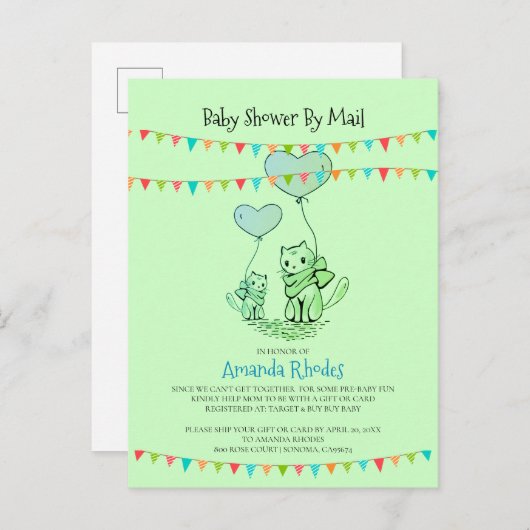 Kat en keuken van baby shower per post uitnodiging briefkaart (Voorkant / Achterkant)