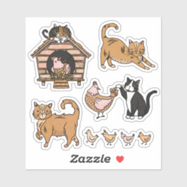 Kat en kippen Sticker Set