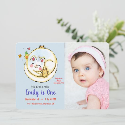 Kat- en Kitten Eerste verjaardag Uitnodigingen (Staand voorkant)