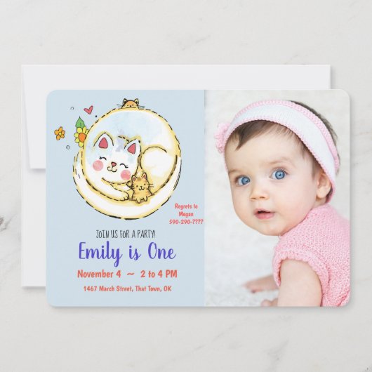 Kat- en Kitten Eerste verjaardag Uitnodigingen (Voorkant)