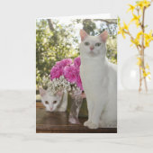  kat en kitten Moederdag Kaart (Gele Bloem)