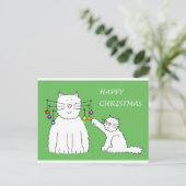 Kat en kitten spelen met kerstballen feestdagenkaart (Staand voorkant)