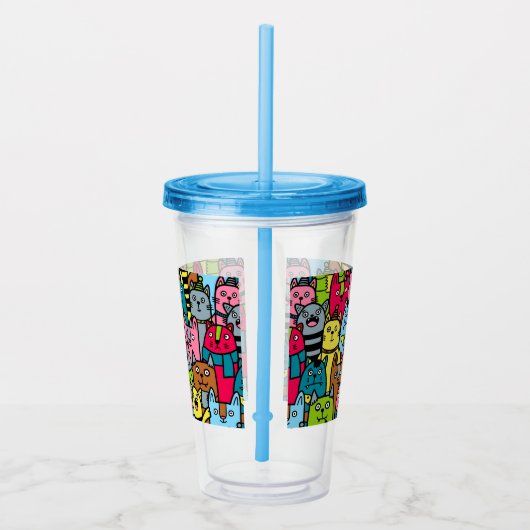 Kat en kittens acryl drinkbeker (Rechts)