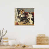 Kat en Kittens - Amerikaanse Fijne Kunstposter Poster (Keuken)