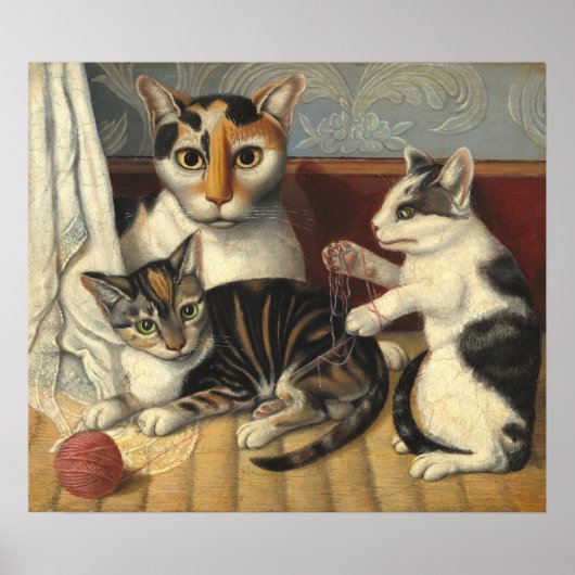 Kat en Kittens - Amerikaanse Fijne Kunstposter Poster (Voorkant)