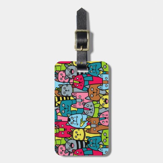 Kat en kittens bagagelabel (Voorkant verticaal)