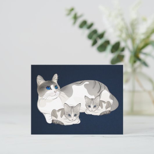 Kat en kittens briefkaart (Staand voorkant)