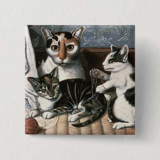 Kat en Kittens, c.1872-1883 Vierkante Button 5,1 Cm (Voorkant)