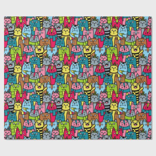 Kat en kittens cadeaupapier (Vlak)