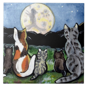 Kat en Kittens die Moon 6-inch tegel bekijken Tegeltje