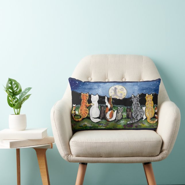 Kat en Kittens die Moon Designer Art Pillow bekijk Kussen (Stoel)