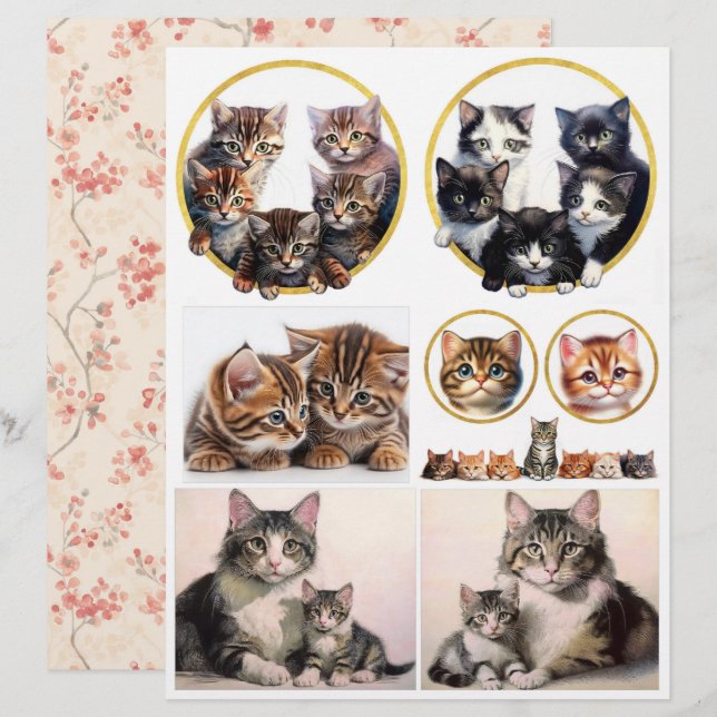 Kat en Kittens Ephemera in Vintage Stijl (Voorkant / Achterkant)