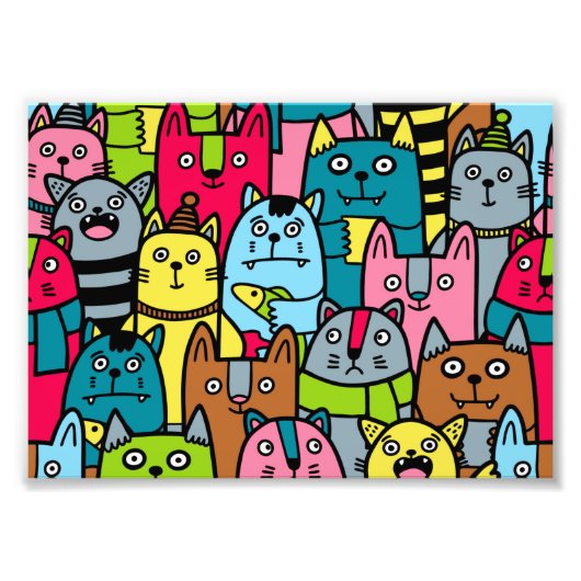 Kat en kittens foto afdruk (Voorkant)