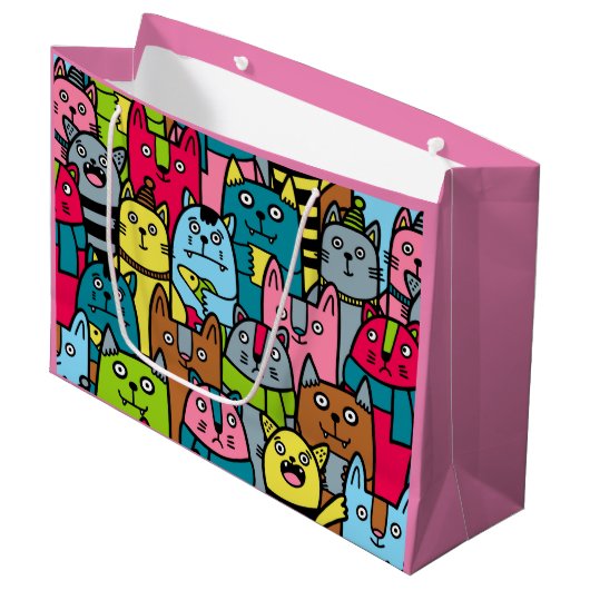 Kat en kittens groot cadeauzakje (Voorkant Gekanteld)