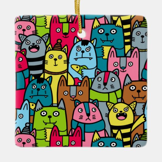 Kat en kittens keramisch ornament (Voorkant)