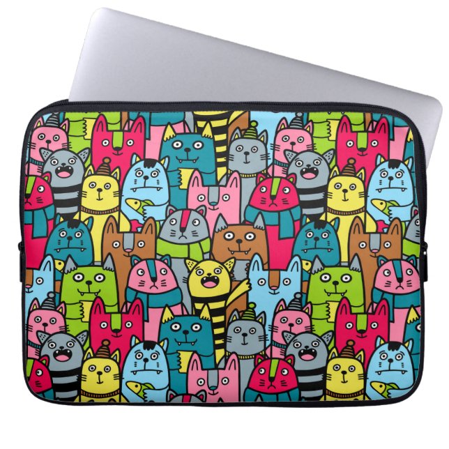 Kat en kittens laptop sleeve (Voorkant)