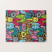 Kat en kittens legpuzzel (Horizontaal)