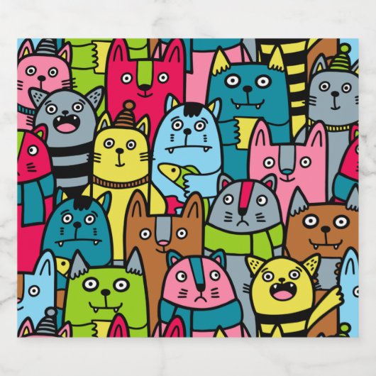 Kat en kittens likeurfles etiket (Enkel label)